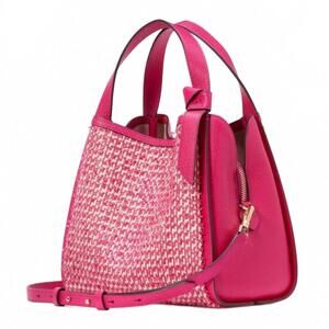 Kate Spade Knott Raffia Tweed Medium Crossbody Tote Bag Purse Wild Raspberry